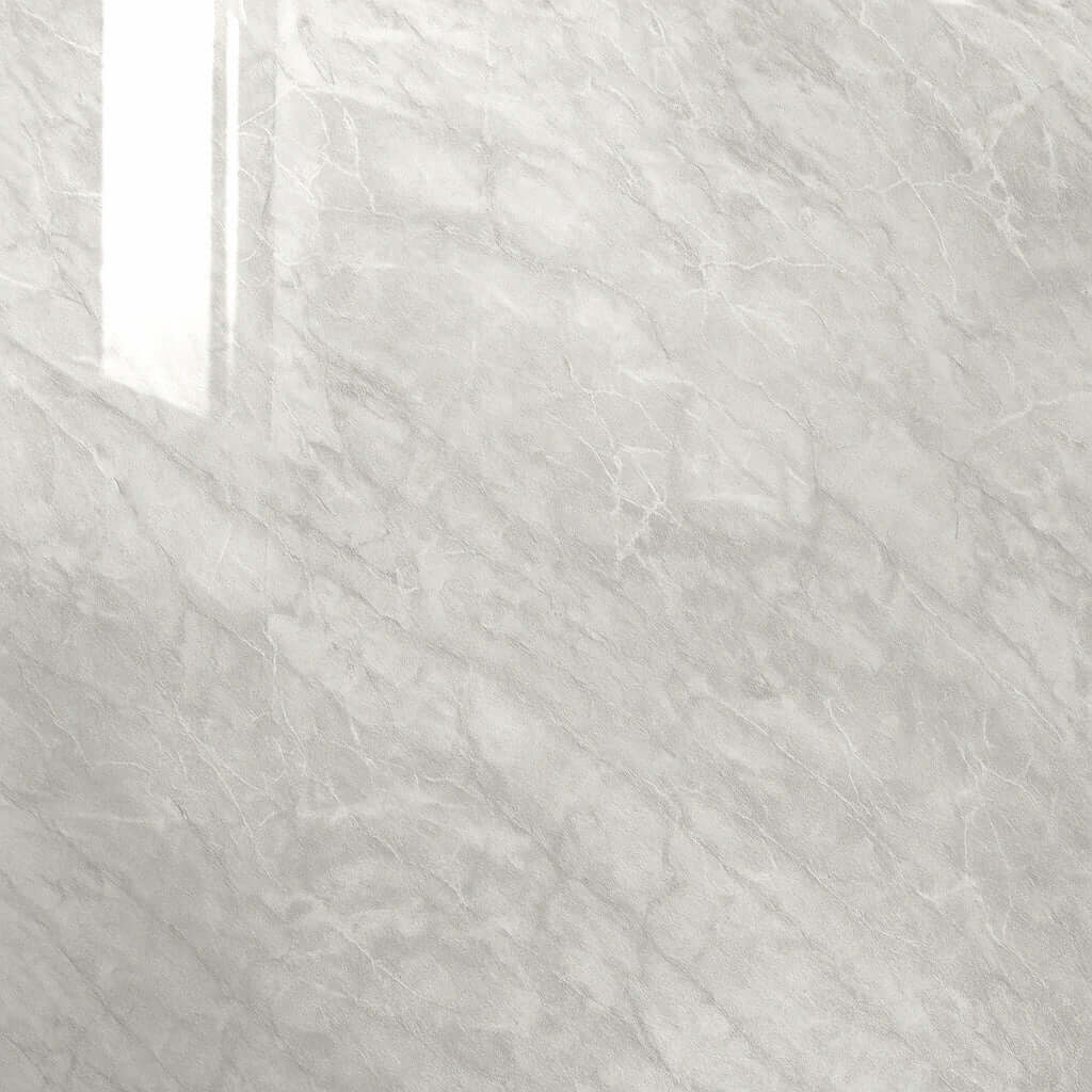 Grey Marble Gloss PVC bathroom wall panel sample showcasing texture and finish. Perfect for waterproof bathroom cladding and tiles.