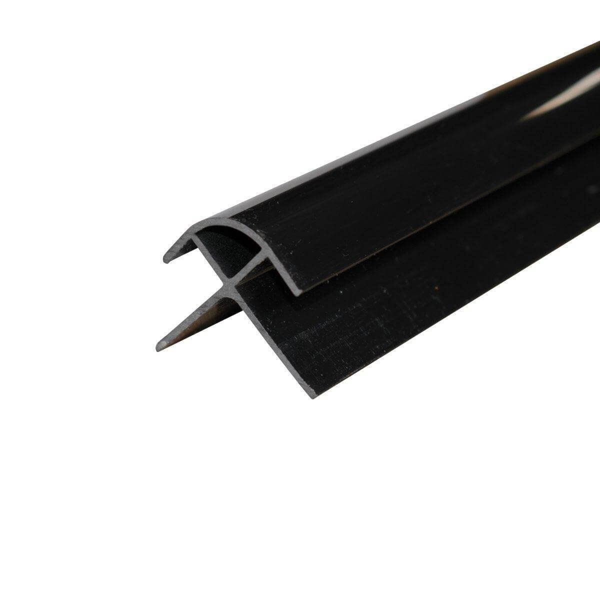 Close-up view of a black external trim, perfect for adding a sleek, modern finish to bathroom panel edges and corners. Ensures a seamless, professional look.