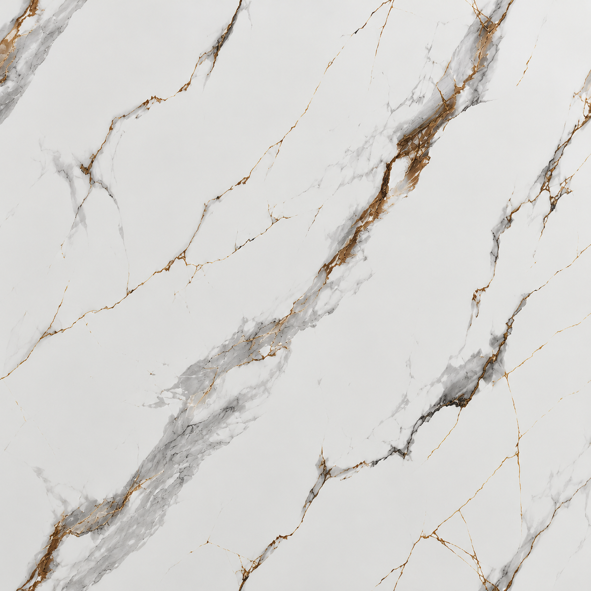 White marble surface with striking gold and grey veining, high resolution close-up texture for luxury bathroom wall panels