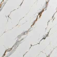 White marble surface with striking gold and grey veining, high resolution close-up texture for luxury bathroom wall panels