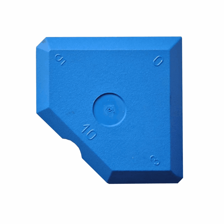 Blue sealant finishing tool for smooth professional application on bathroom wall panels and tiles.