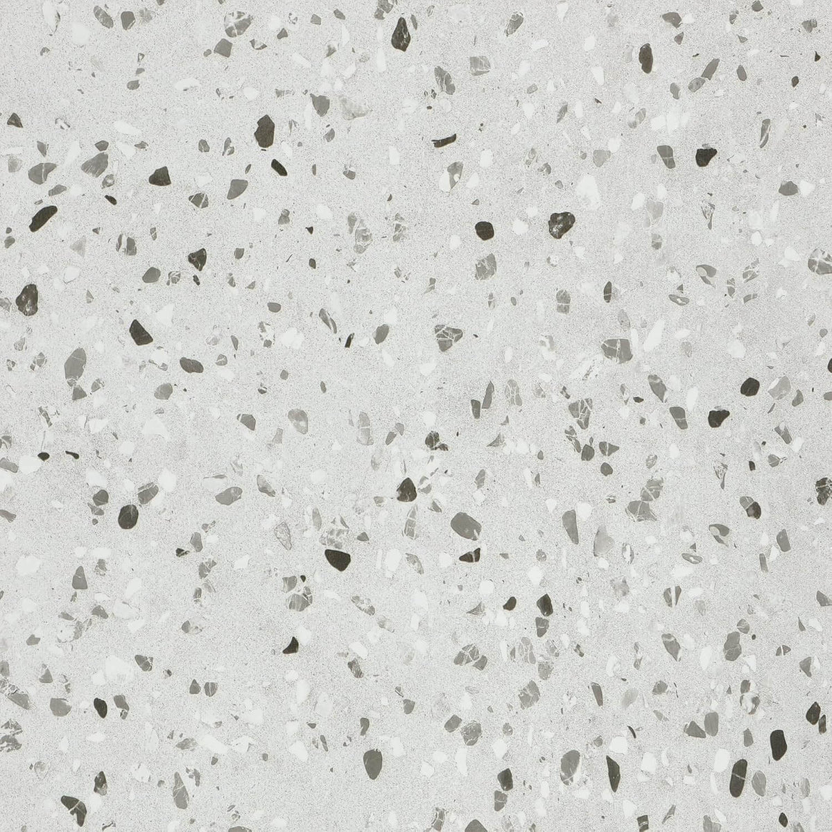 Close-up of a gray terrazzo pattern with small colored chips.