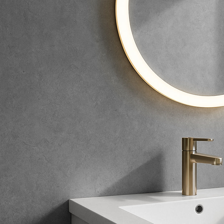 Stylish grey concrete bathroom panel offering a modern, industrial look. Durable and easy to install, perfect for creating a contemporary bathroom design.